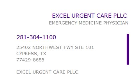 1013965797 Npi Number Excel Urgent Care Pllc Cypress Tx Npi