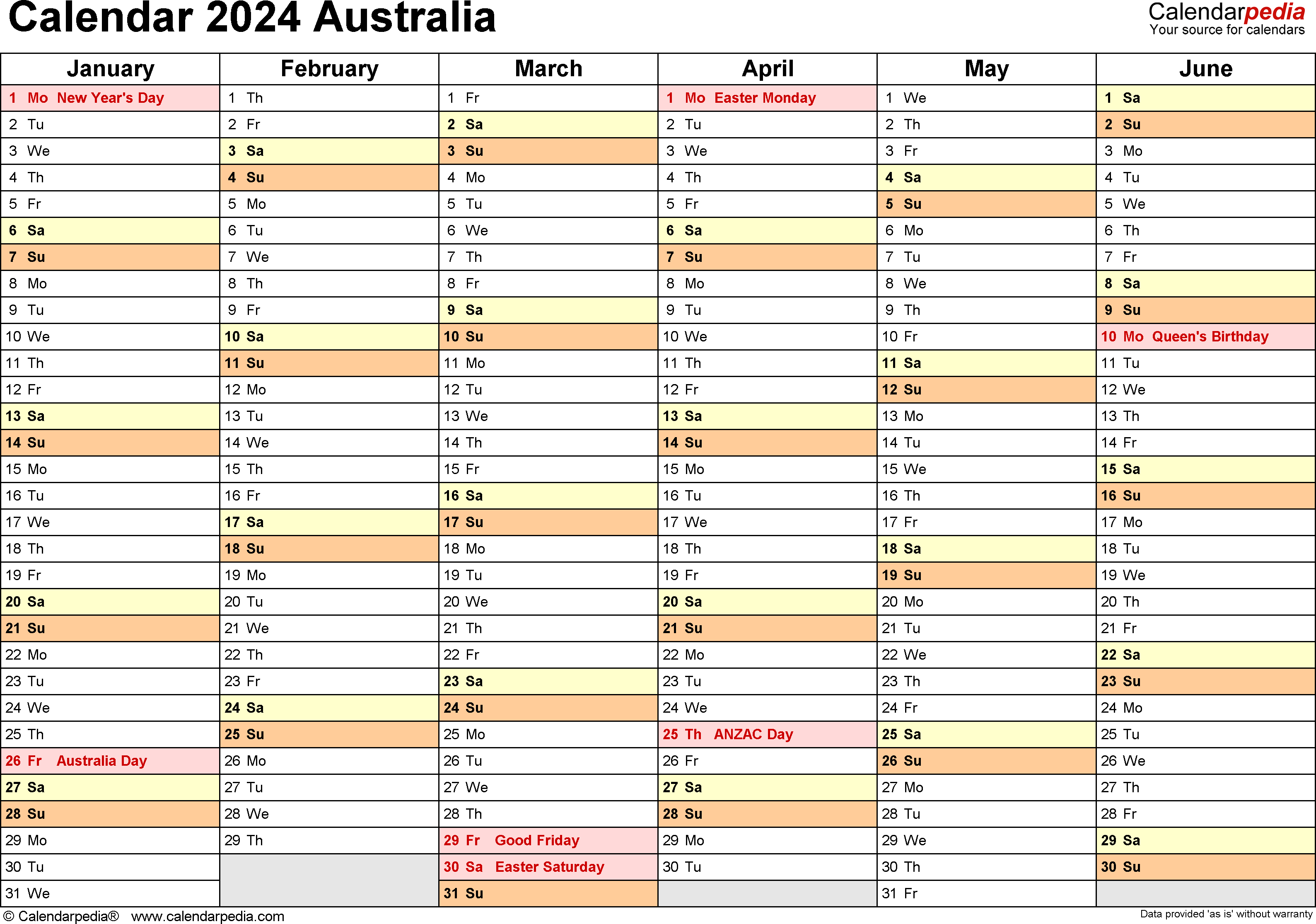 2024 Australian Calendar