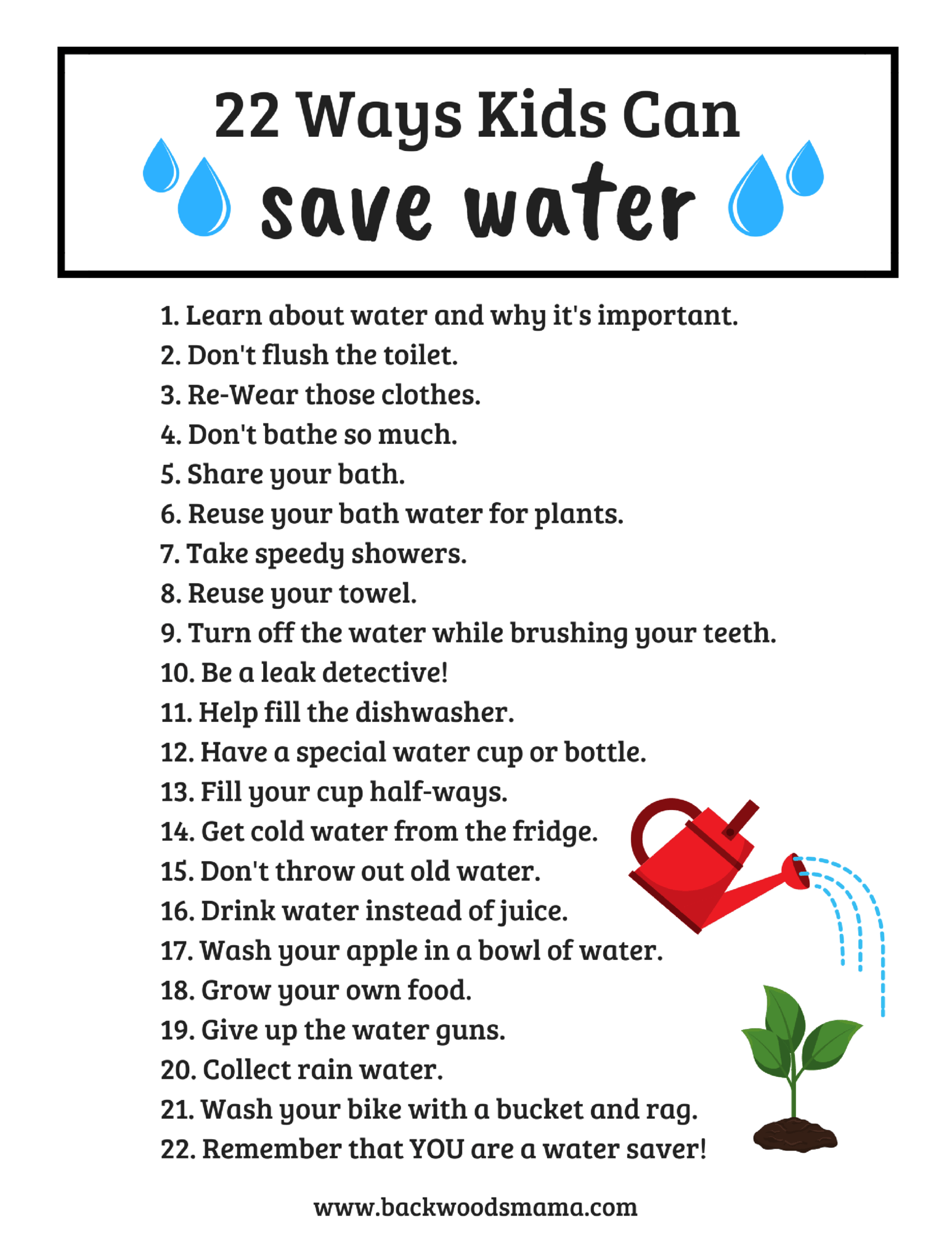 22 Ways Kids Can Save Water Backwoods Mama Water Conservation Activities Save Water Ways