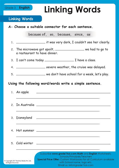 5Th Grade Linking Word Worksheet