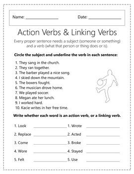 Action Verbs And Linking Verbs Worksheets By Homework Hut Tpt