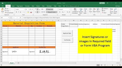 Adding Signatures And Images In Form Excel With Vba Code Youtube