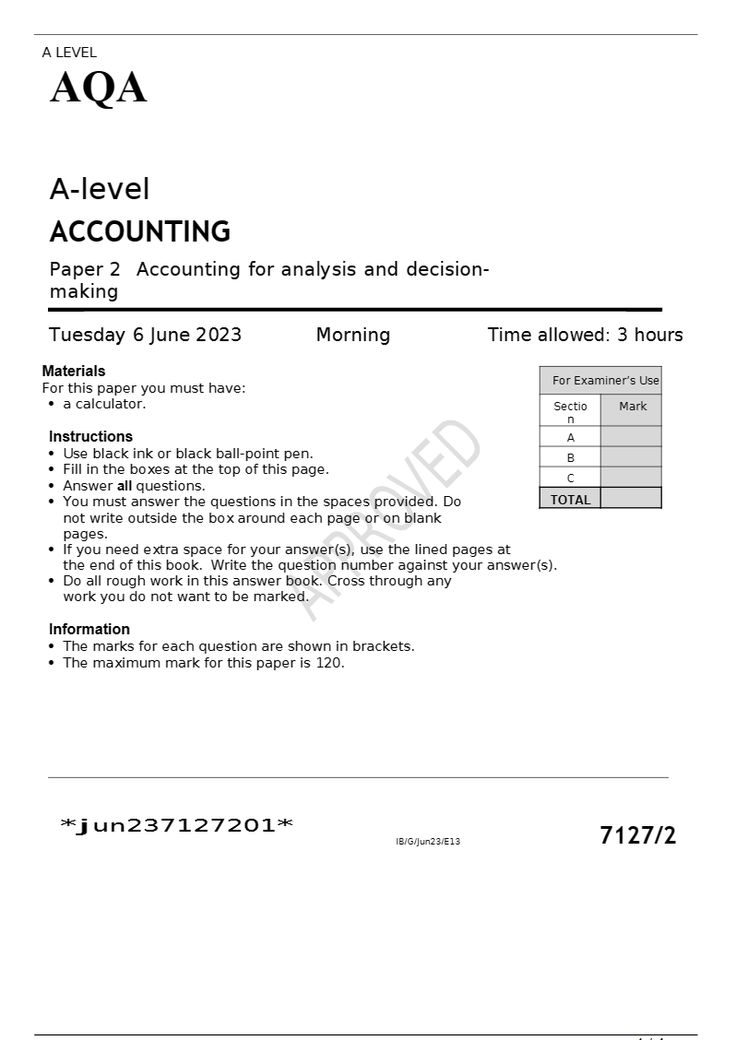 Aqa A Level Paper 2 Accounting For Analysis And Decision Making Ms 2023