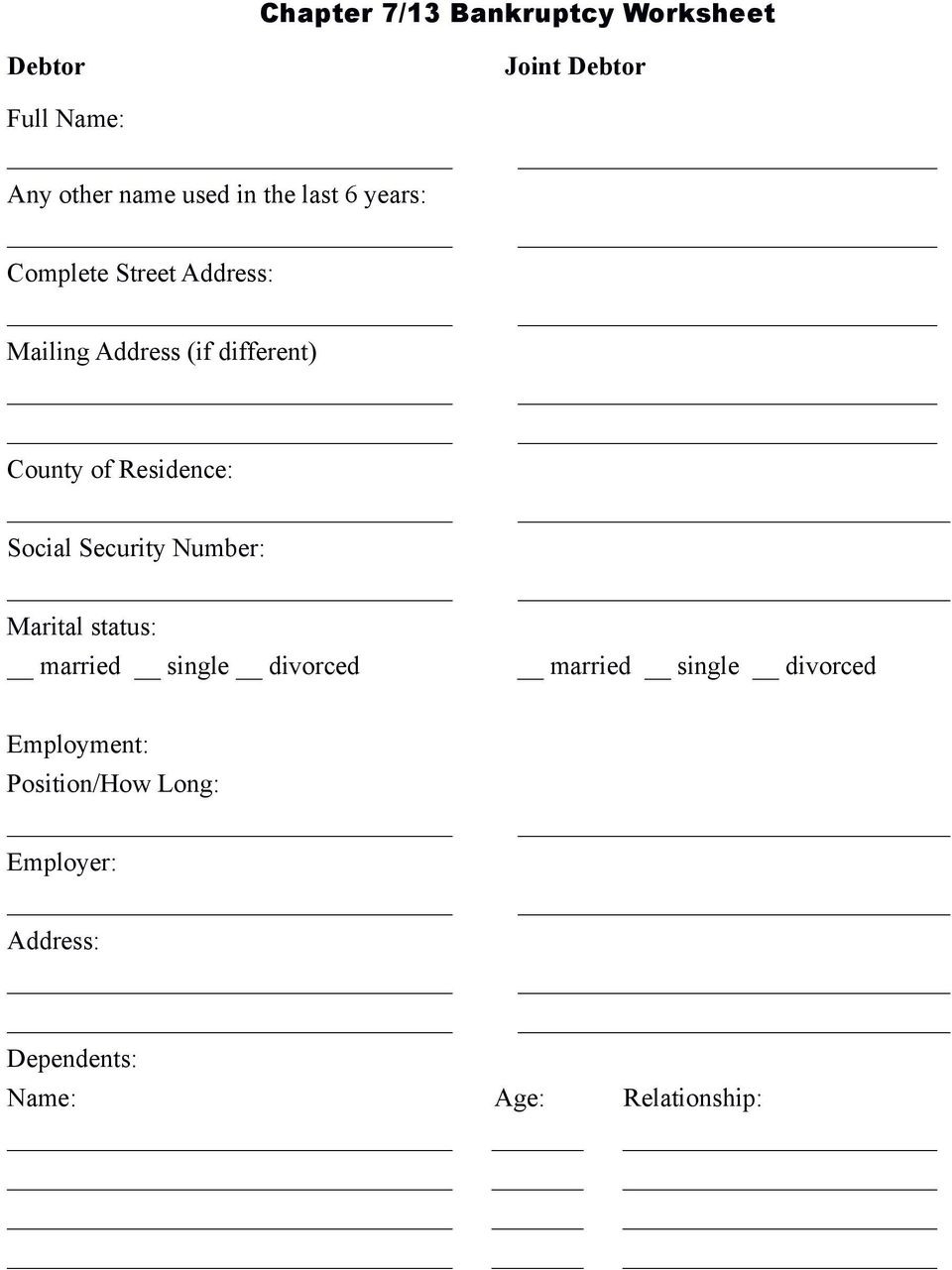 Bankruptcy Worksheet Db Excel Com