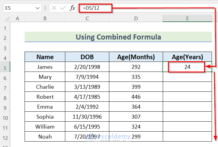 Calculate Age In Excel Years And Months Printable Templates Free