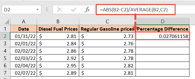 Calculate Percentage Difference In Excel Youtube