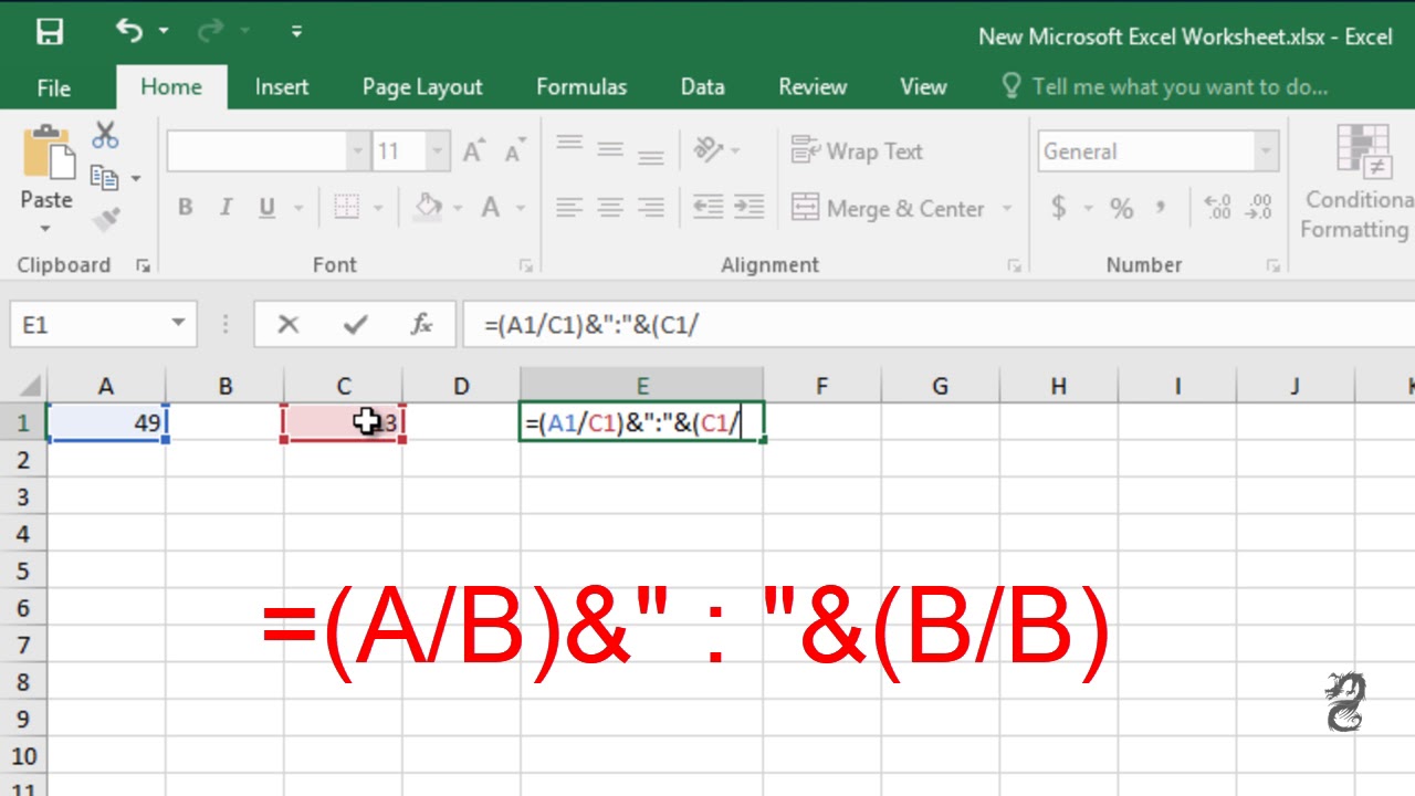 Calculate The Ratio Of Two Numbers In Excel Youtube