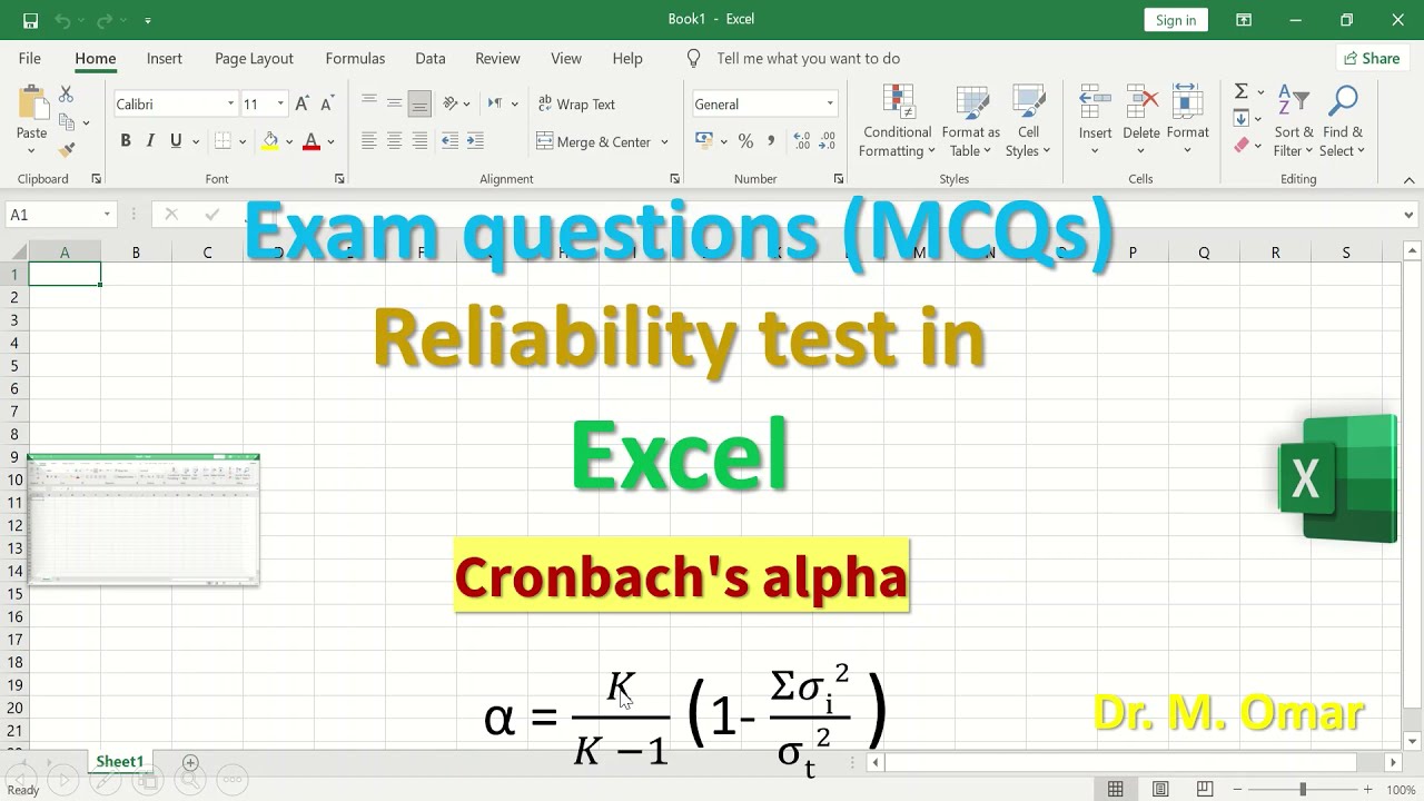 Calculating The Standardized Cronbach S Alpha In Excel Youtube