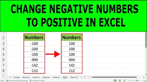 Change Negative To Positive Value In Excel Youtube