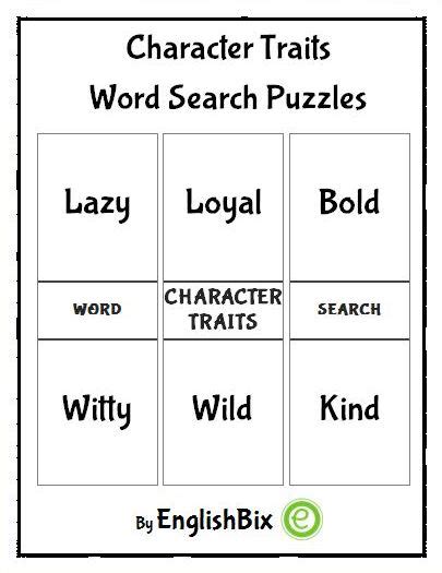 Character Traits Word Search Mini Workbook Englishbix