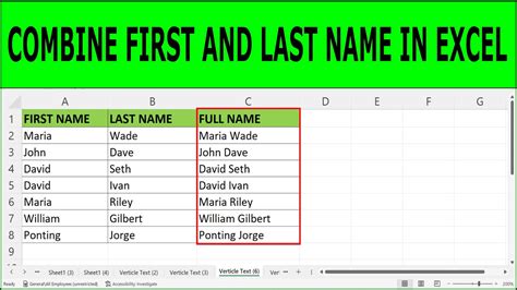 Combine First And Last Names Excel Youtube