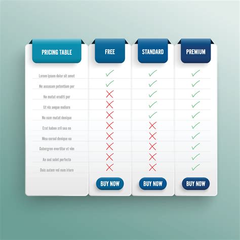 Comparison Pricing List Comparing Price Or Vector Image