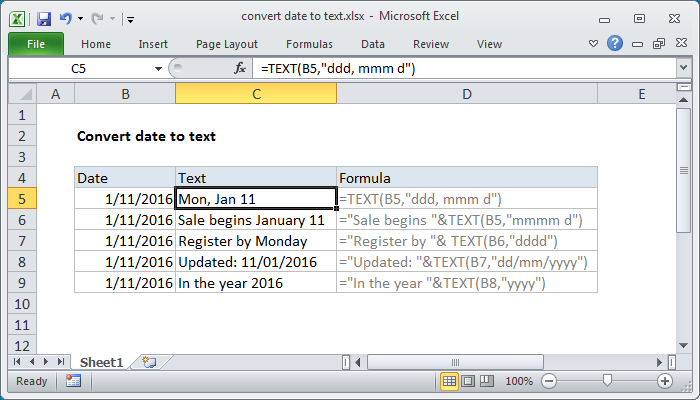 Convert Date To Text Excel Formula Exceljet