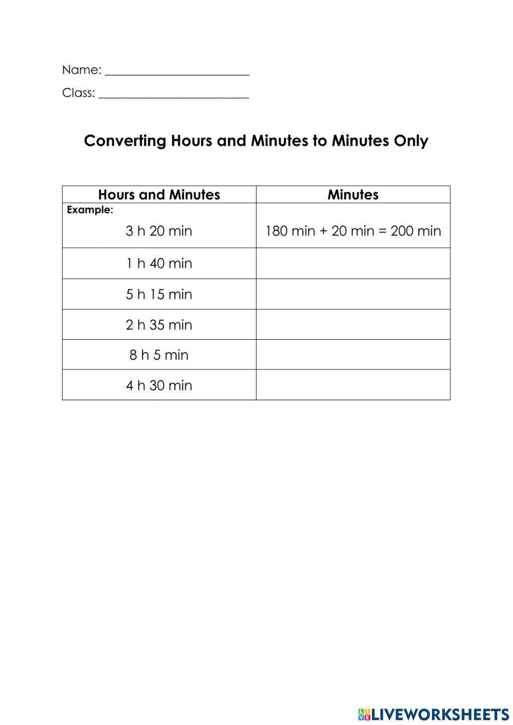 Converting Hours And Minutes Interactive Worksheet Live, 57% Off