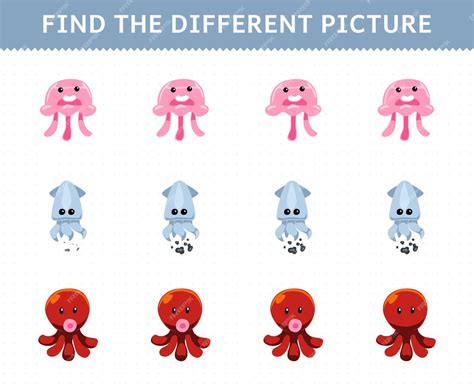 Education Game For Children Find The Different Picture In Each Row