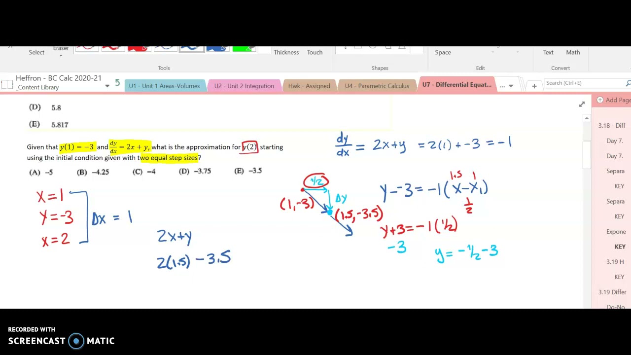 Eulers Method In Excel Youtube