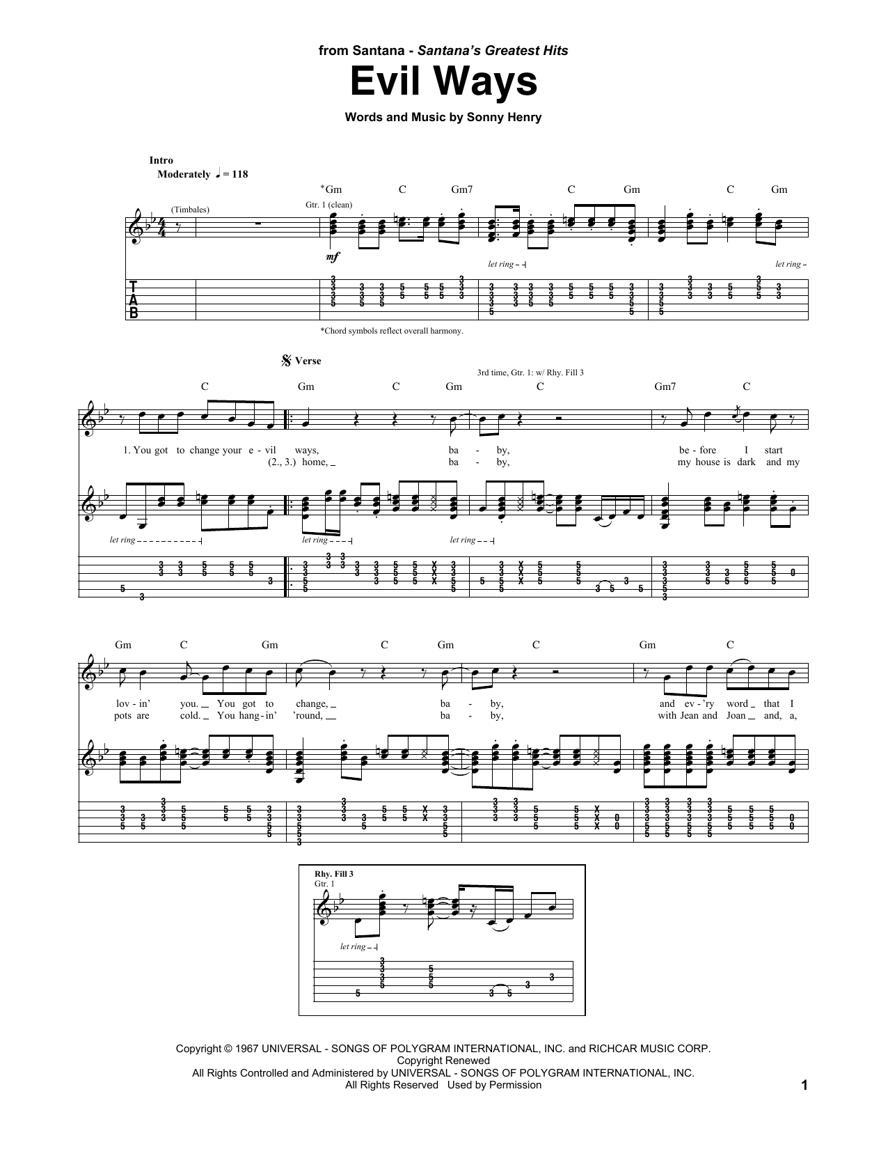 Evil Ways Sheet Music Direct