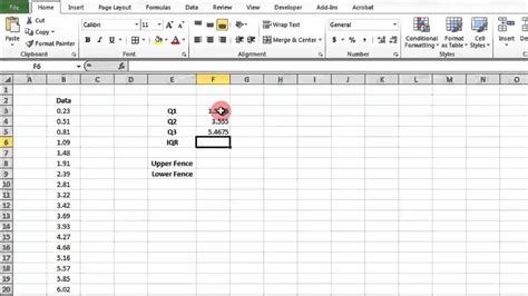 Excel 2010 Finding The Quartiles Iqr And Upper Amp Lower Fences Youtube