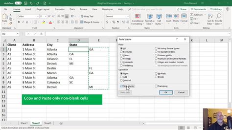 Excel Copy And Paste Only Non Blank Cells By Chris Menard Youtube