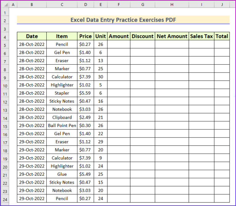 Excel Data Entry Practice Exercises Pdf Exceldemy