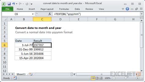 Excel Formula Convert Date To Month And Year Exceljet