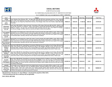 Excel Motors Mitsubishi Ncr Excel Motors Price List