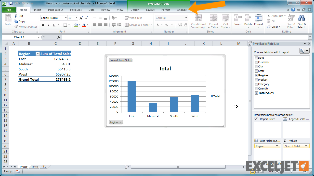 Excel Tutorial How To Change The Pivot Chart Type