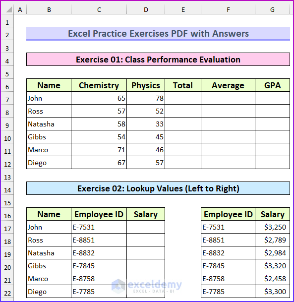 Excel Worksheets For Practice Tests