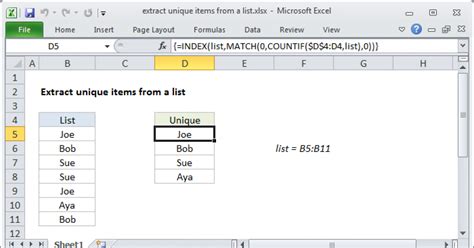 Extract Unique Items From A List Excel Formula Exceljet