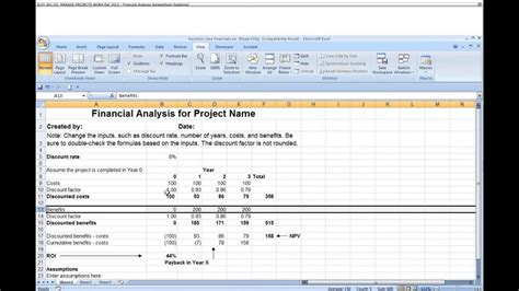 Financial Analysis Spreadsheet Youtube