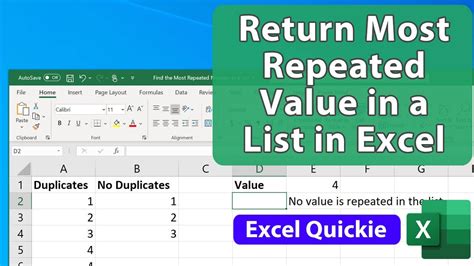 Find The Most Repeated Value In A List Excel Quickie 54 Youtube