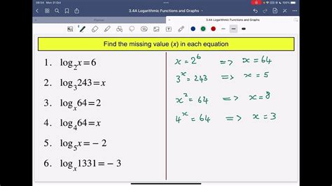 Finding Missing Values In Logarithms Youtube