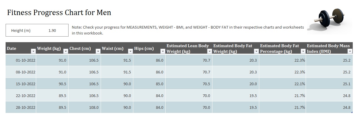 Fitness Progress Chart Template For Excel