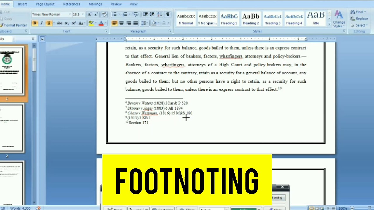 Footnotes Footnoting In Ms Word Youtube