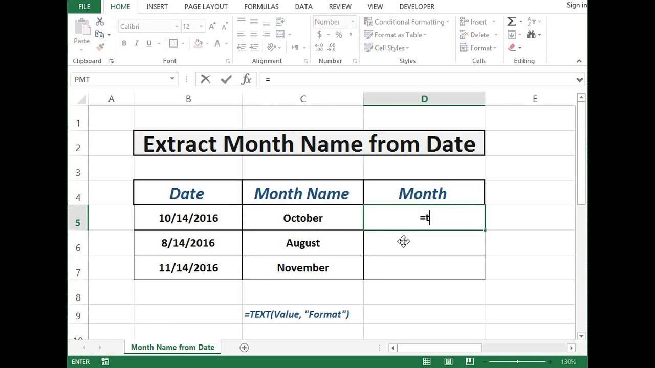 Formula To Extract Month From Date In Excel 2013 Youtube Youtube