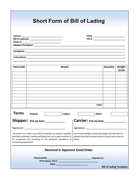 Free Printable Bol Form