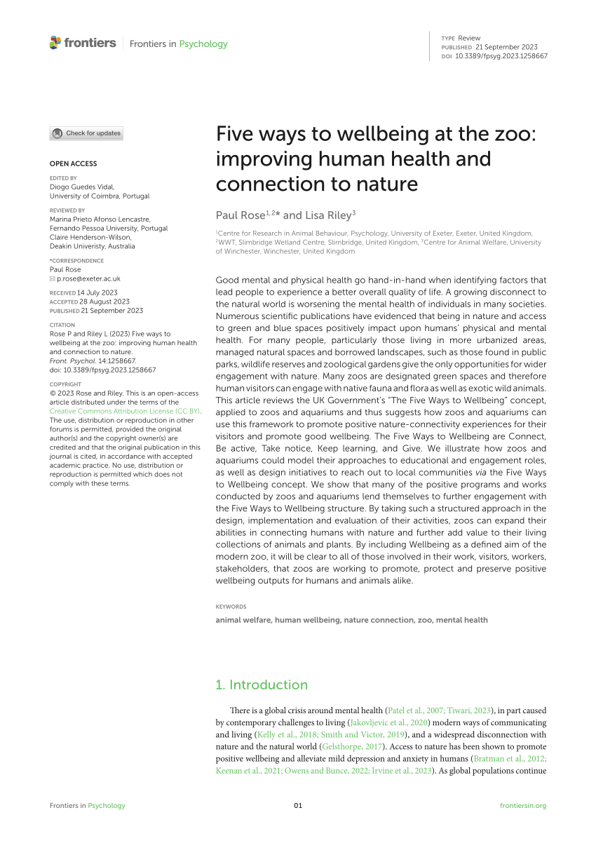 Frontiers Five Ways To Wellbeing At The Zoo Improving Human Health