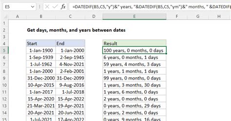 Get Days Months And Years Between Dates Excel Formula Exceljet