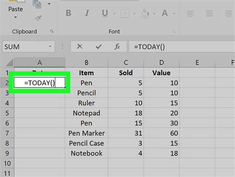 Add Today's Date in Excel