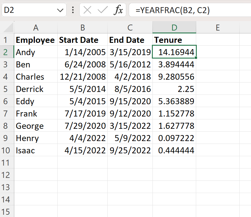 How To Calculate Average Employee Tenure In Excel