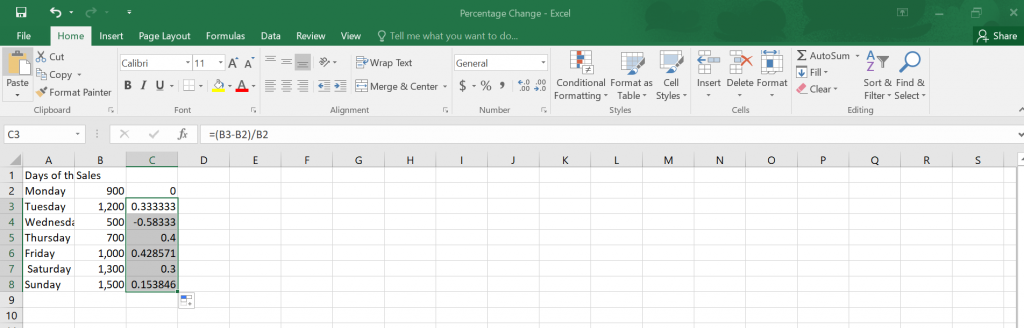 Calculate Percentage Change In Excel