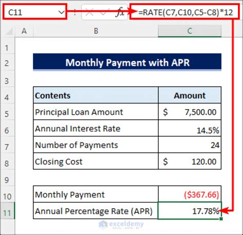 How To Calculate Monthly Payment With Apr In Excel Payment Poin