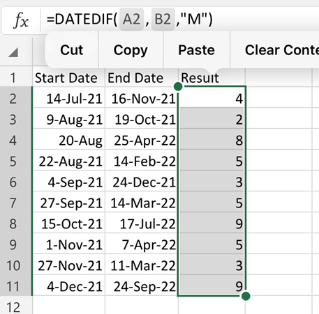 Calculate Months Between Dates In Excel