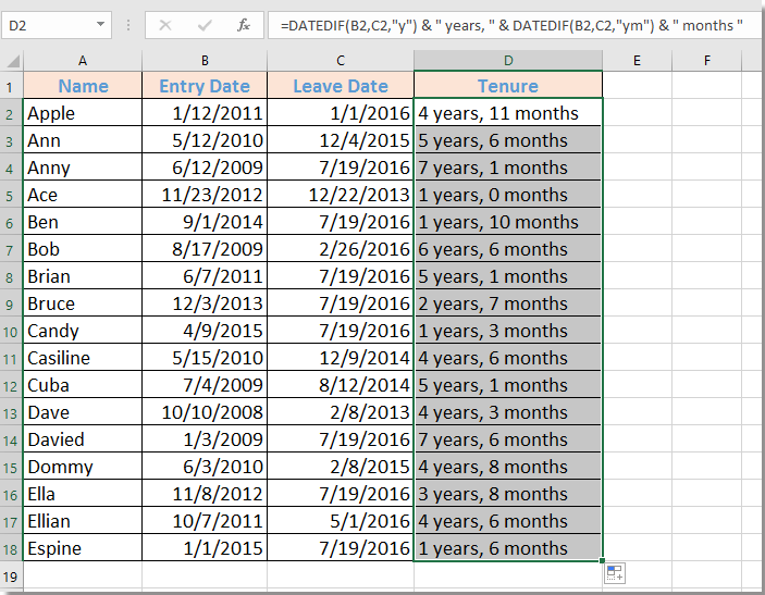 How To Calculate Tenure In Years And Months In Excel Exceldemy