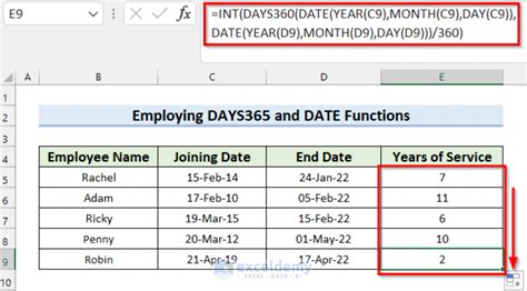 How To Calculate Years Of Service In Excel 4 Easy Ways