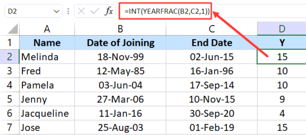 How To Calculate Years Of Service In Excel Easy Formulas Trump Excel