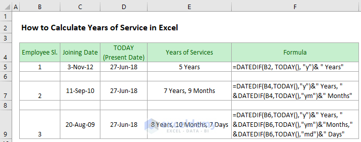 How To Calculate Years Of Service In Microsoft Excel Video Free