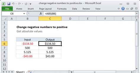 Change Negative to Positive in Excel