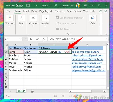 How To Combine Text Cells In Excel With The Concatenate Formula Winbuzzer