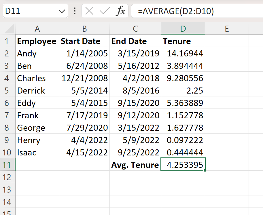 Compute Tenure in Excel Easily